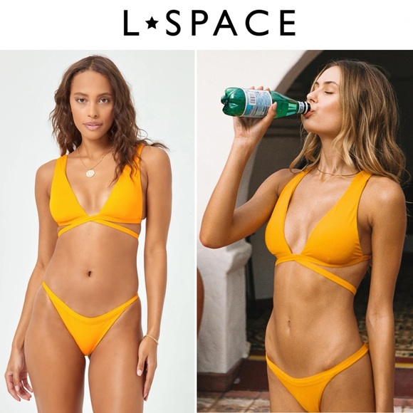 L-Space Avery Bikini Top sz S & Camdyn Bikini Bottom sz L Set in Mango 199$